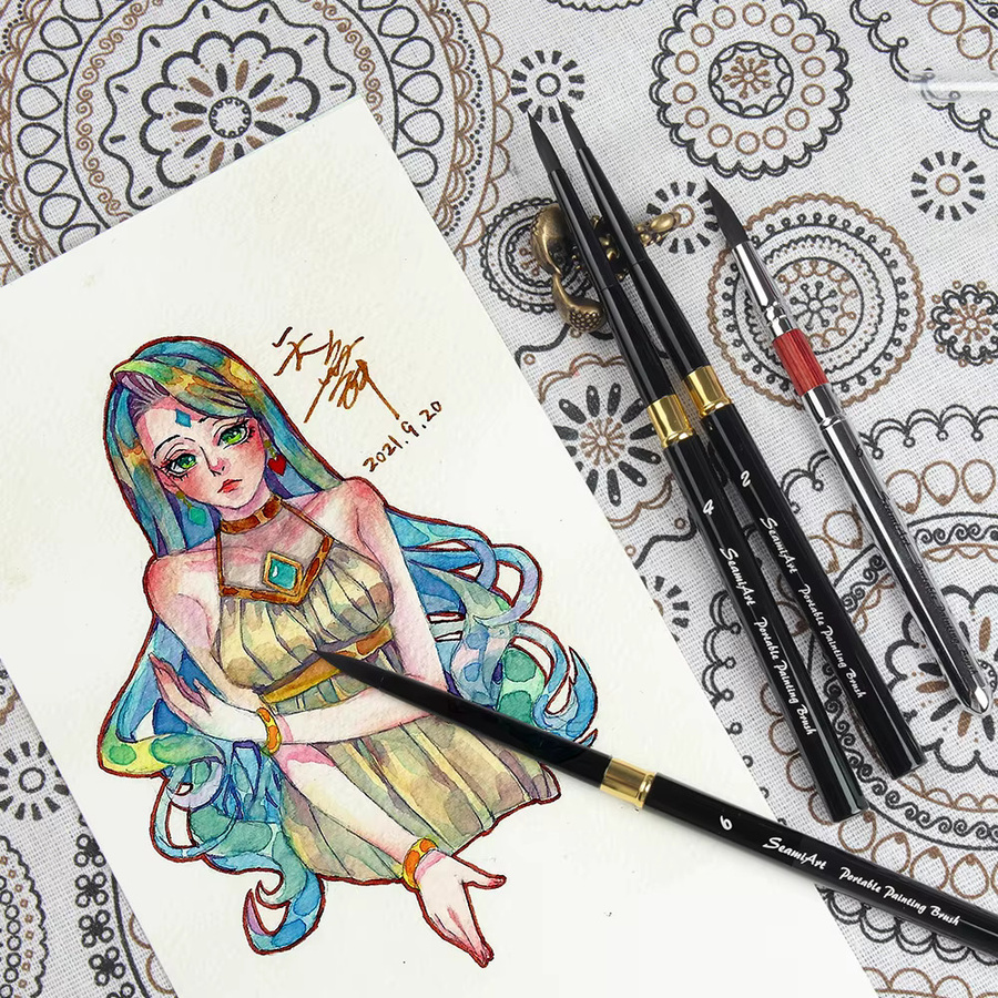 SeamiArt Tragbarer Klassischer Reisepinselstift mit schwarzem Nylonhaar und kurzem Griff für Aquarell und Kunstbedarf - Bild 3
