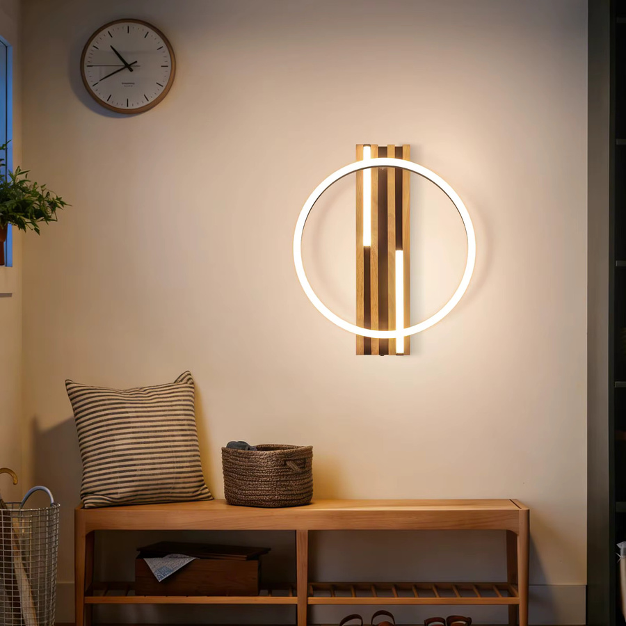 Nettlife LED Deckenleuchte in Ringform aus Holz und Schwarz, 24W, Warmweiß, Durchmesser: 38 cm - Bild 2