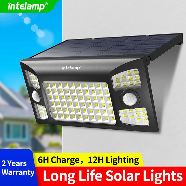 intelamp Solar LED Gartenleuchte mit Bewegungsmelder und IP65 Wasserdichtigkeit, Weißer Wandstrahler für den Außenbereich - Bild 1