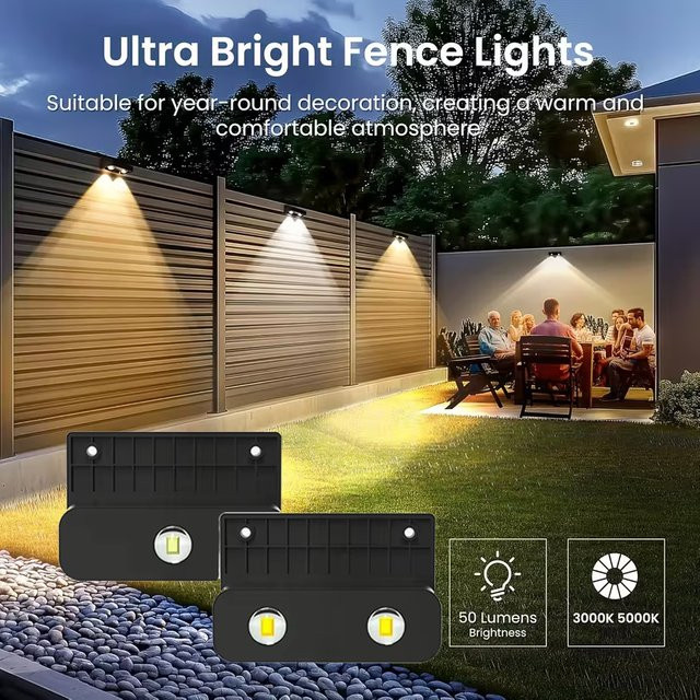 TLEDMP 4er Set Solar-Stufenleuchten für den Außenbereich, wasserdichte IP65 Dekorbeleuchtung für Terrasse und Zaun, Schwarz/Weiß - Bild 1
