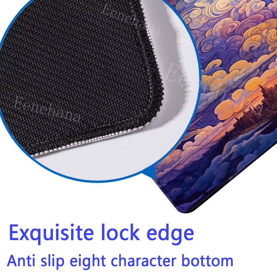 Eenehana XXL-Mauspad Cloud Overlock mit Vollmond und Nacht Motiv, rutschfestes Gaming-Mauspad für PC und Tastatur, B/B: 90 x 40 cm, multicolour - Bild 4