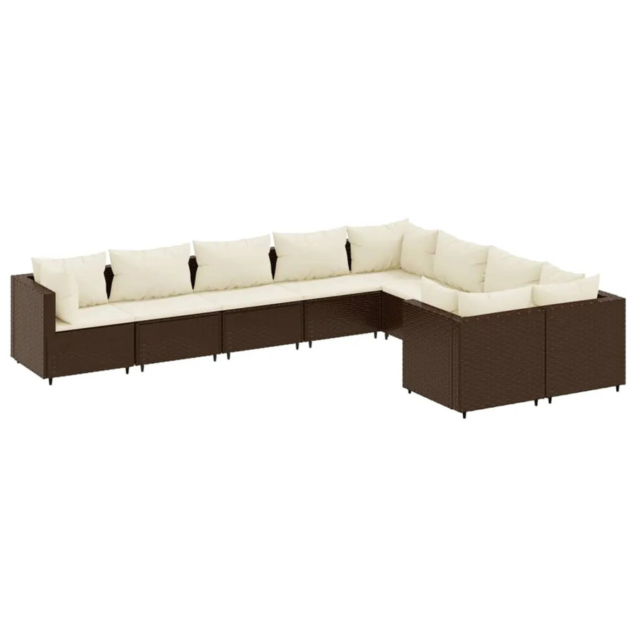 vidaXL 9-tlg. Garten-Sofagarnitur in L-Form aus Poly-Rattan mit Kissen, Braun und Weiß - Bild 2