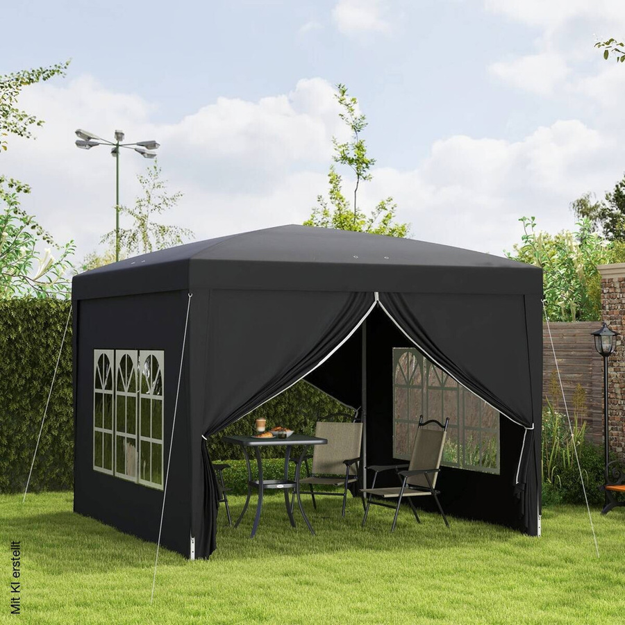 Outsunny Pavillon aus Stahl und Polyester in Schwarz mit Fenstern, B/H/L: 295 x 258 x 295 cm - Bild 2