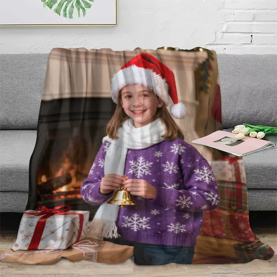 Personalisierte Baby-Weihnachtsdecke aus weichem Flanell mit individuellem Foto-Druck und Weihnachtsmotiven - Bild 3