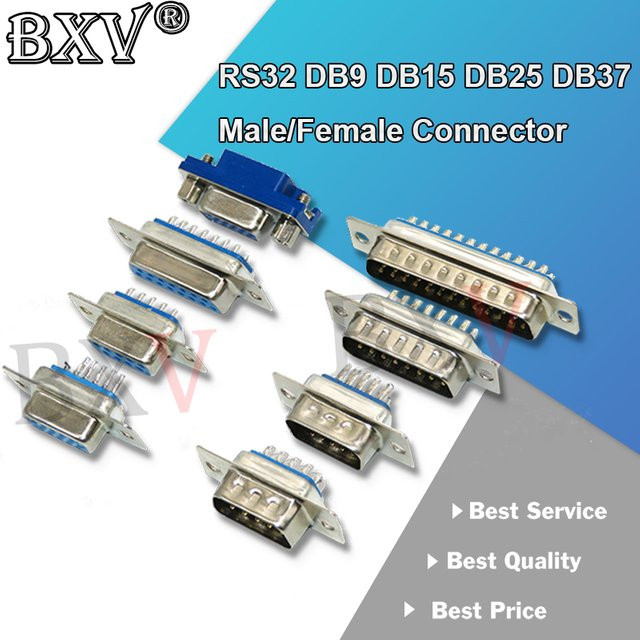 2er Set RS232 Serielle Schnittstellen Stecker Set DB9 DB15 DB25 DB37 zum Drahtschweißen mit Schrauben Männlich und Weiblich - Bild 1