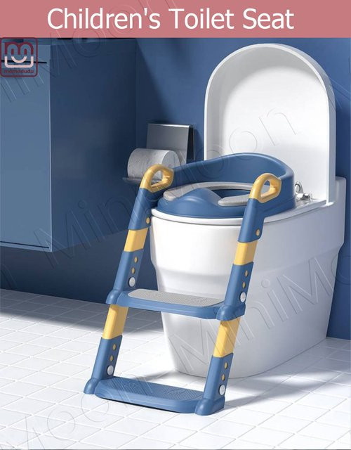 Klappbarer Toilettentrainer mit Treppe von momo&dudu, 6-fach höhenverstellbar und rutschfest, für Kinder von 2-7 Jahren, Grau/Blau - Bild 1