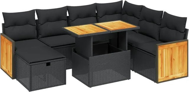 vidaXL 8-teilige Garten-Sofagarnitur mit Kissen aus Poly-Rattan und Akazienholz in Schwarz - Bild 1