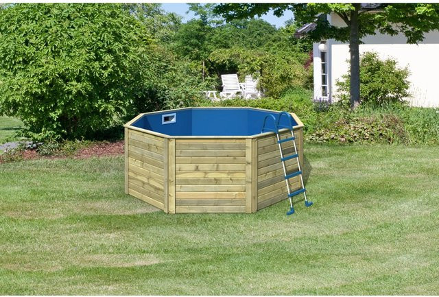 Karibu Massivholzpool Modell X0 in Braun, achteckiger Aufstellpool aus Fichtenholz mit PVC-Auskleidung, B/T/H: 309 x 309 x 111 cm - Bild 1