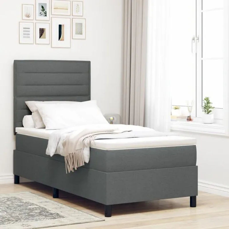 Modernes Boxspringbett mit Matratze von vidaXL in Anthrazit, B/T/H: 90 x 200 x 128 cm, Stoffbezug - Bild 1