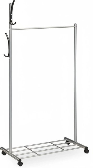 Relaxdays Garderobe mit Rollen aus Eisen in Silber und Schwarz, H: 165 cm, B: 80 cm, T: 44 cm - Bild 1