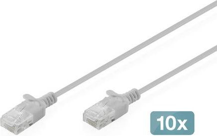 Digitus RJ45 Patchkabel CAT 6 U/UTP Ethernet LAN Kabel Grau, Länge: 3 m - Bild 1