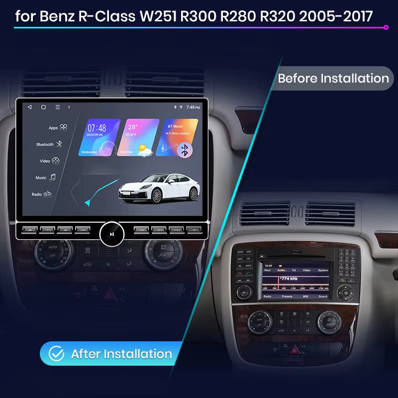 Junsun QLED Wireless CarPlay Android Auto Autoradio für Mercedes-Benz R-Klasse W251 2005-2017 mit 13,1 Zoll Display in Schwarz - Bild 2