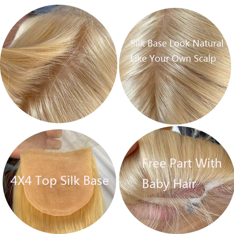 eseewigs Lace Closure Brasilianisches Echthaar, glatt, Blond, 4x4 - Bild 3
