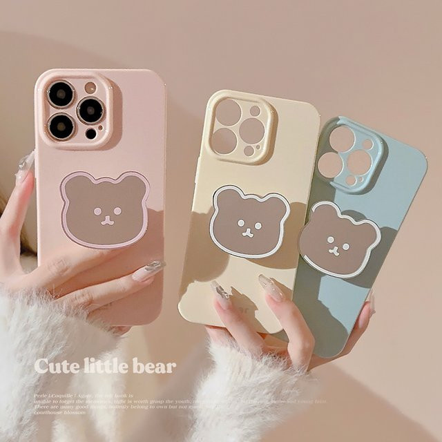 MUQGEW Stoßfeste iPhone Schutzhülle mit Cartoon Bär und Spiegelhalterung in Candy Farben - Bild 1