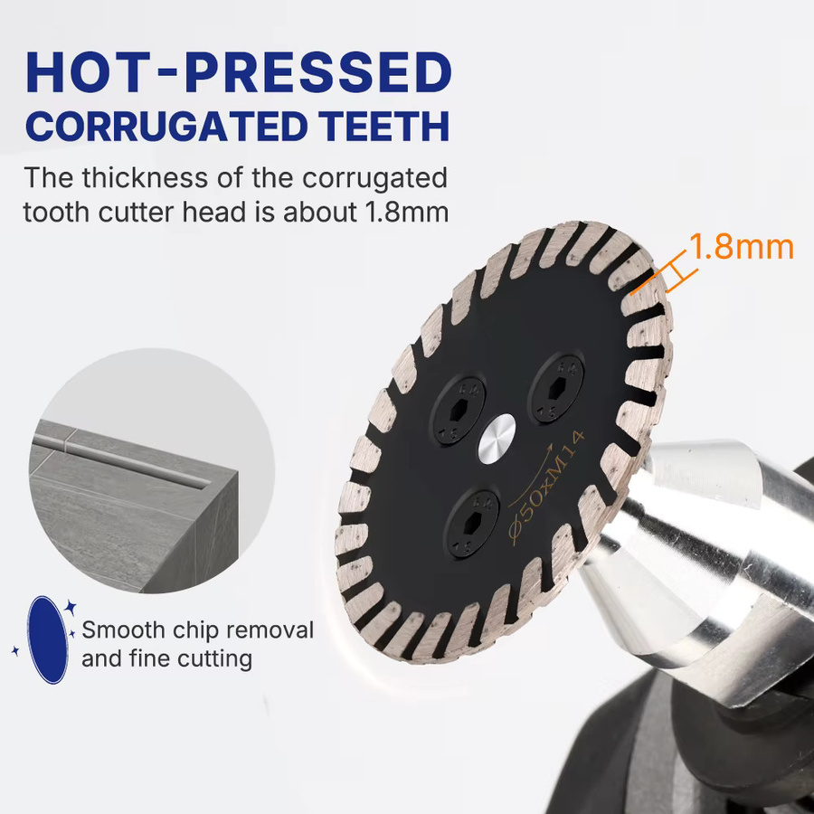 XCAN Mini-Diamantsägeblatt Turbo-Trennscheibe mit M14-Gewinde und abnehmbarem Flansch zum Schneiden von Granit, Marmor und Stein, Durchmesser: 50 mm - Bild 3