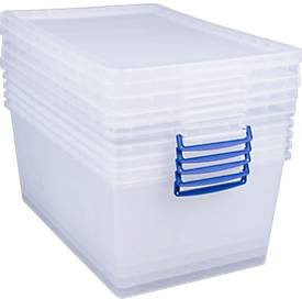 Really Useful Box Aufbewahrungsboxen mit Deckel, transparent, 5 Stück, 62 l - Bild 1