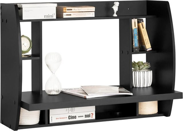 SoBuy Wandtisch Schreibtisch mit Ablagen in Schwarz, Computertisch B/T/H: 82 x 60 x 39 cm - Bild 1