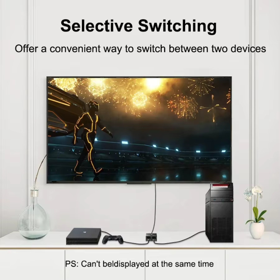 PzzPss Bidirektionaler HDMI Umschalter 2x1 und 1x2 Splitter, 4K Kompatibel, Schwarz - Bild 4