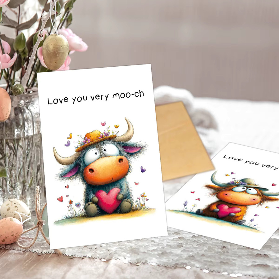 6 Stück Grußkarten mit Kuhmotiv und Herz-Design inklusive Umschlag für Valentinstag, Jahrestag oder Hochzeit - Bild 6