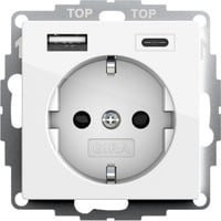 Gira Schuko-Steckdose 2-fach mit USB-Spannungsversorgung, reinweiß, IP20 - Bild 1