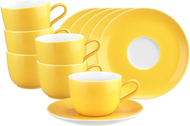 Seltmann Weiden Kaffeetassen mit Untertassen Liberty Pure Colors Gelb 6er Set 260 ml - Bild 1