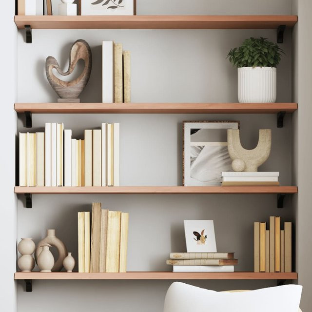 vidaXL Wandregal aus lackiertem Massivholz Eiche in Hellbraun, B/T/H: 100 x 30 x 2 cm - Bild 2