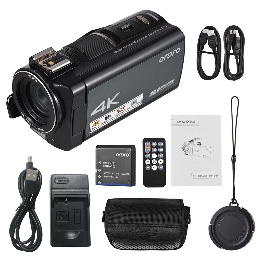 ORDRO HDR-AX10 4K Digitale Videokamera mit WiFi, 30MP Camcorder und 3,5 Zoll IPS Touch Panel in Schwarz - Bild 2