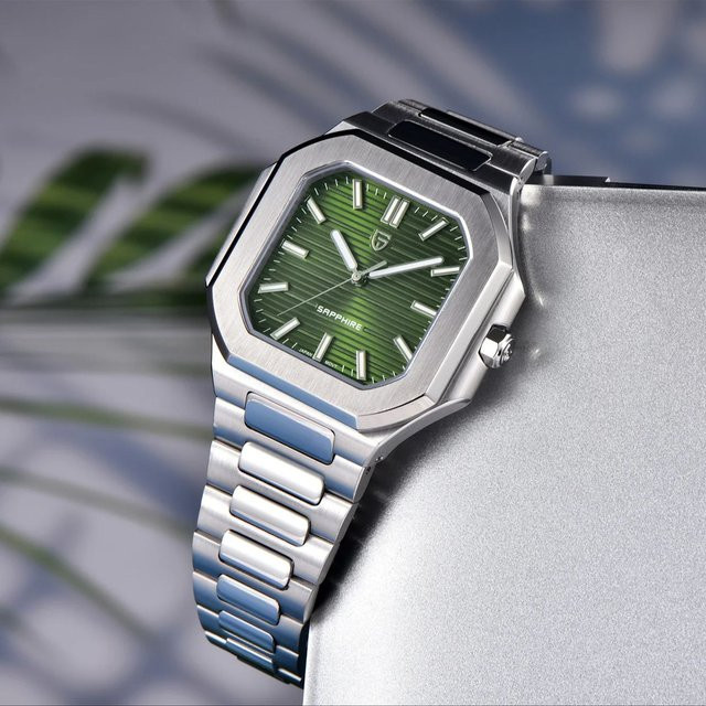 PAGANI DESIGN Armbanduhr, Quarz, Edelstahl, 37 mm, Herren, Silber, Grün - Bild 1