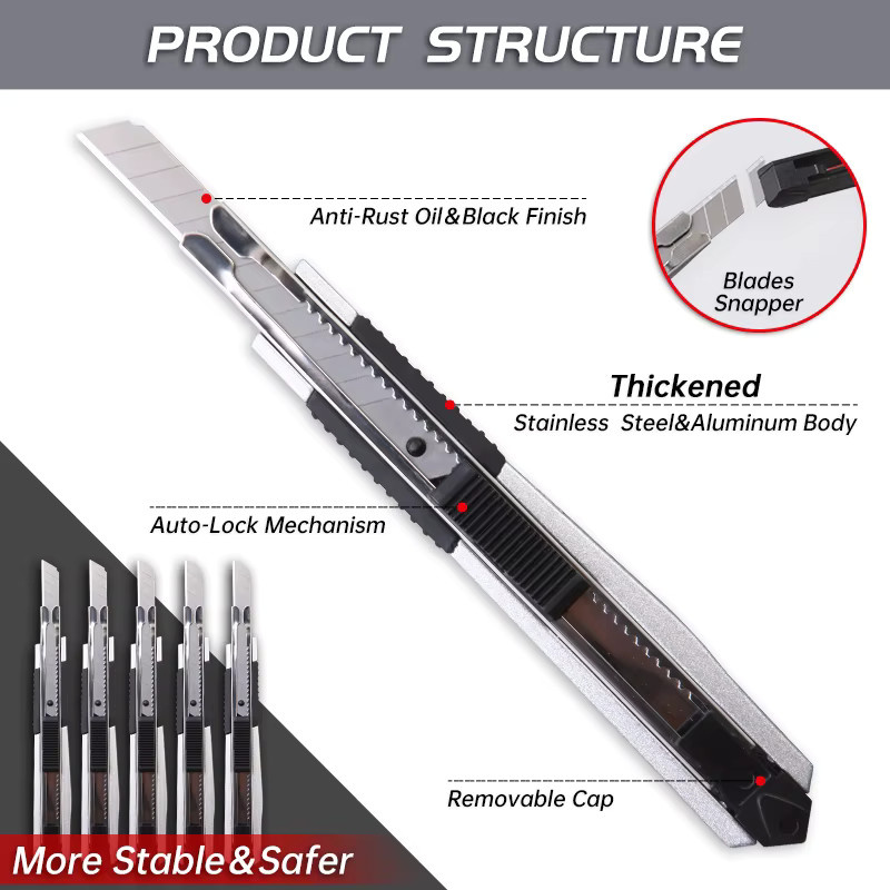 Einziehbares Allzweckmesser aus Edelstahl in Silber, 9 mm Klingenbreite, ideal zum Auspacken, Schneiden von Papier und für Handwerksschnitzereien - Bild 2