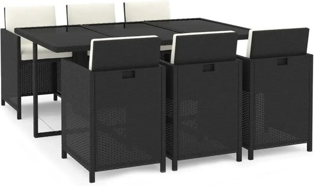 vidaXL 7-teilige Garten-Essgruppe aus Poly-Rattan mit Kissen in Schwarz - Bild 1