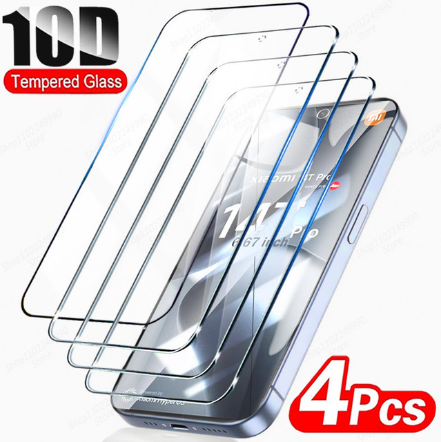 4er-Pack Shark Glas Displayschutz aus gehärtetem Glas für Xiaomi Mi 15 14 12 11 Lite 5G sowie Mi 14T Pro 13T 12T 11T 10T 9T in Schwarz und Transparent - Bild 1