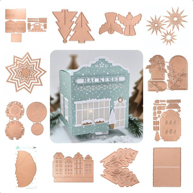 Heikes Häuserreihe Backwaren-Box Steck Engel und 12-zackiger Stern Set aus Metall in Gold für Weihnachts-Bastelarbeiten und Scrapbooking - Bild 1