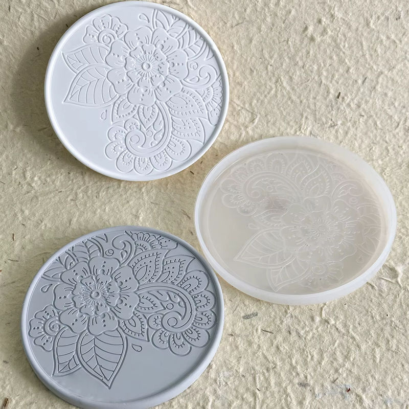UDOCOOL Silikonform Blume für runde Untersetzer aus Epoxidharz, Gips oder Beton, Weiß, Floral Design - Bild 2