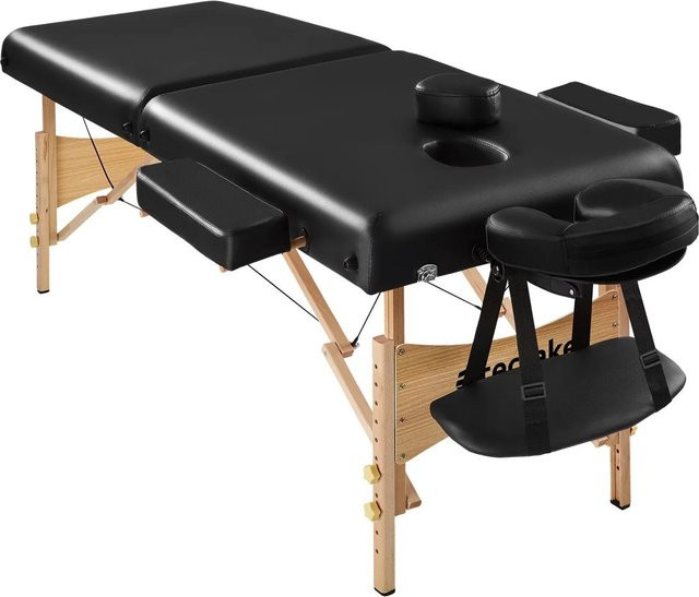 tectake 2 Zonen Massageliege-Set Suman in Schwarz mit Holzgestell aus Buche, B/T/H: 187 x 59 x 65,5 cm - Bild 2