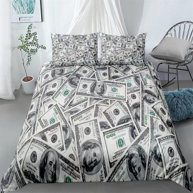 Bettwäsche-Set Your Warm Home mit Dollar-Muster in Grün, King-Size, 3-teilig aus Polyester, B/H: 200 x 230 cm mit zwei Kissenbezügen (50 x 70 cm) - Bild 1