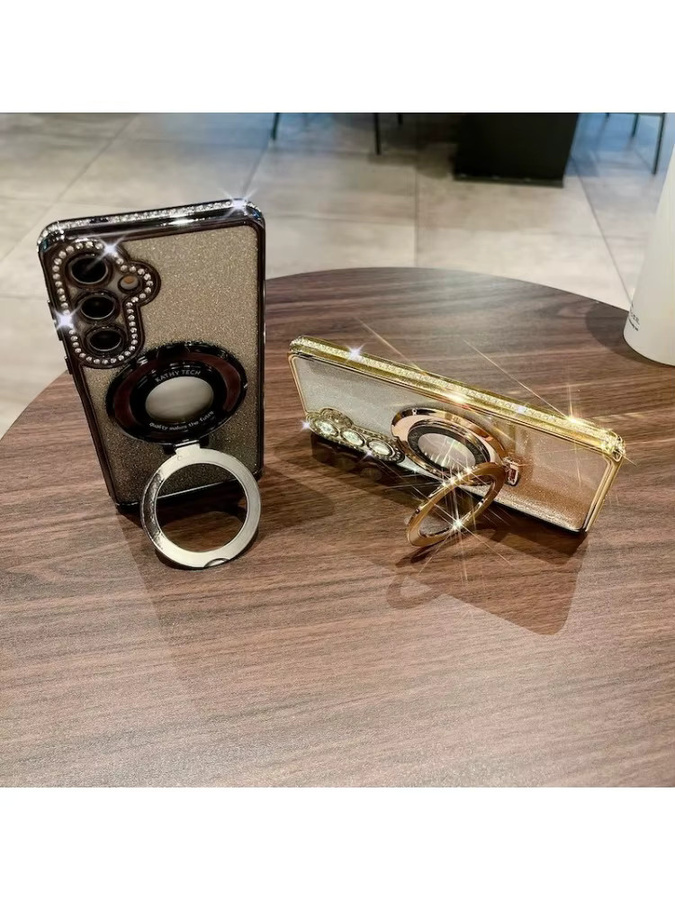 Luxuriöse Glitzer Handyhülle mit Ringhalterung für Samsung Galaxy A57 A56 A55 A37 A36 A35 A27 A26 A25 A17 A16 A15 in Purple und Gold - Bild 2