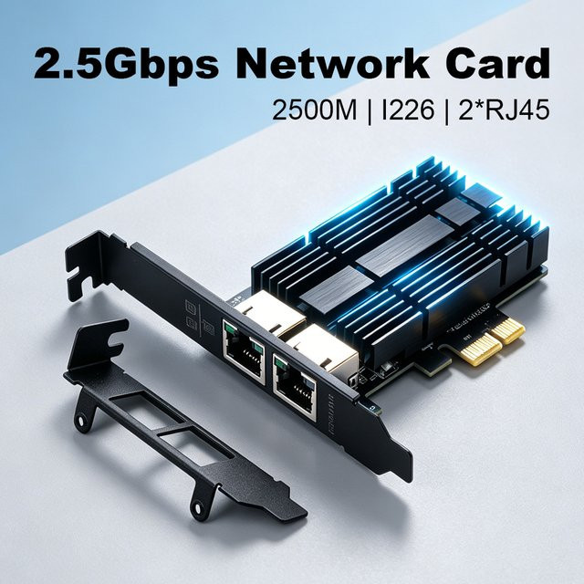 Fenvi Dual-Port 2.5G PCIe Netzwerkkarte I226 Ethernet Gigabit RJ45 Adapter in Schwarz - Bild 1