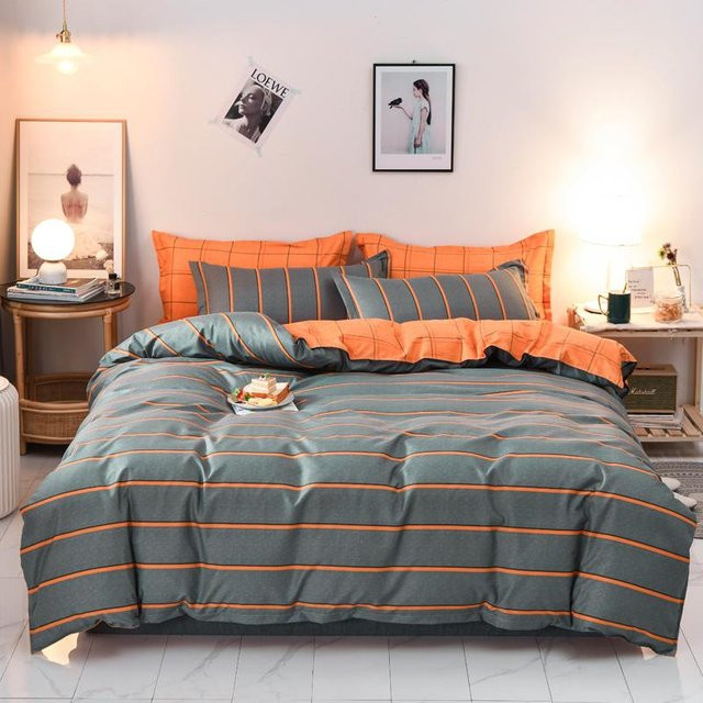 3-teiliges Bettwäscheset Binchi Outdoor Product mit geometrischem Zickzack-Muster in Blau und Orange, Retro-Design aus Mikrofaser, B/H: 135 x 200 cm - Bild 1