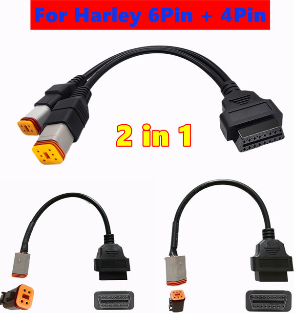 OBD2 Diagnose Adapter 2-in-1 Universal K CAN Stecker für Harley 6Pin und 4Pin in Schwarz - Bild 1