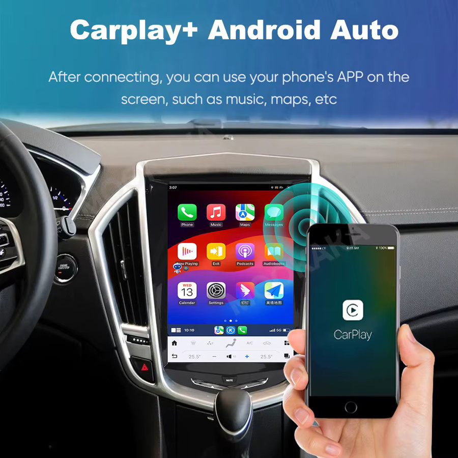 Aotsr Android Auto und Carplay Multimedia-Player mit GPS und DSP für Cadillac ATS CTS SRX Escalade 2013 bis 2018, Schwarz - Bild 2