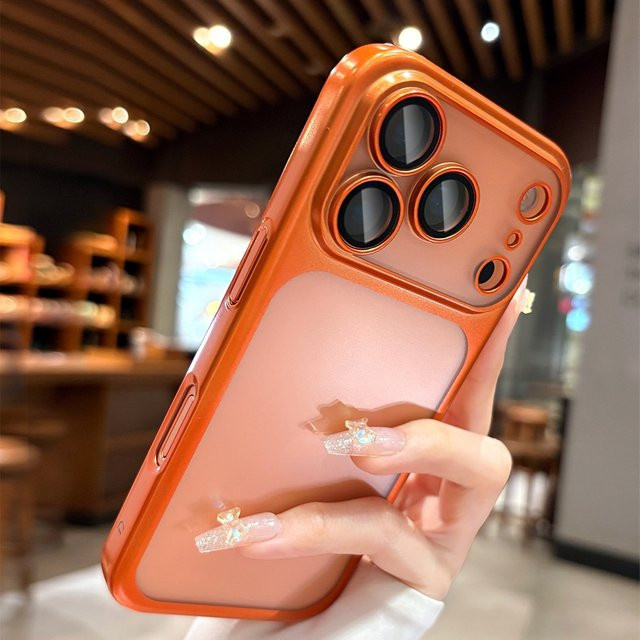 Luxuriöse matte Handyhülle für iPhone 12 bis 17 Pro Max Plus, stoßfeste transparente Schutzhülle aus hartem PC in Gold und Orange - Bild 1