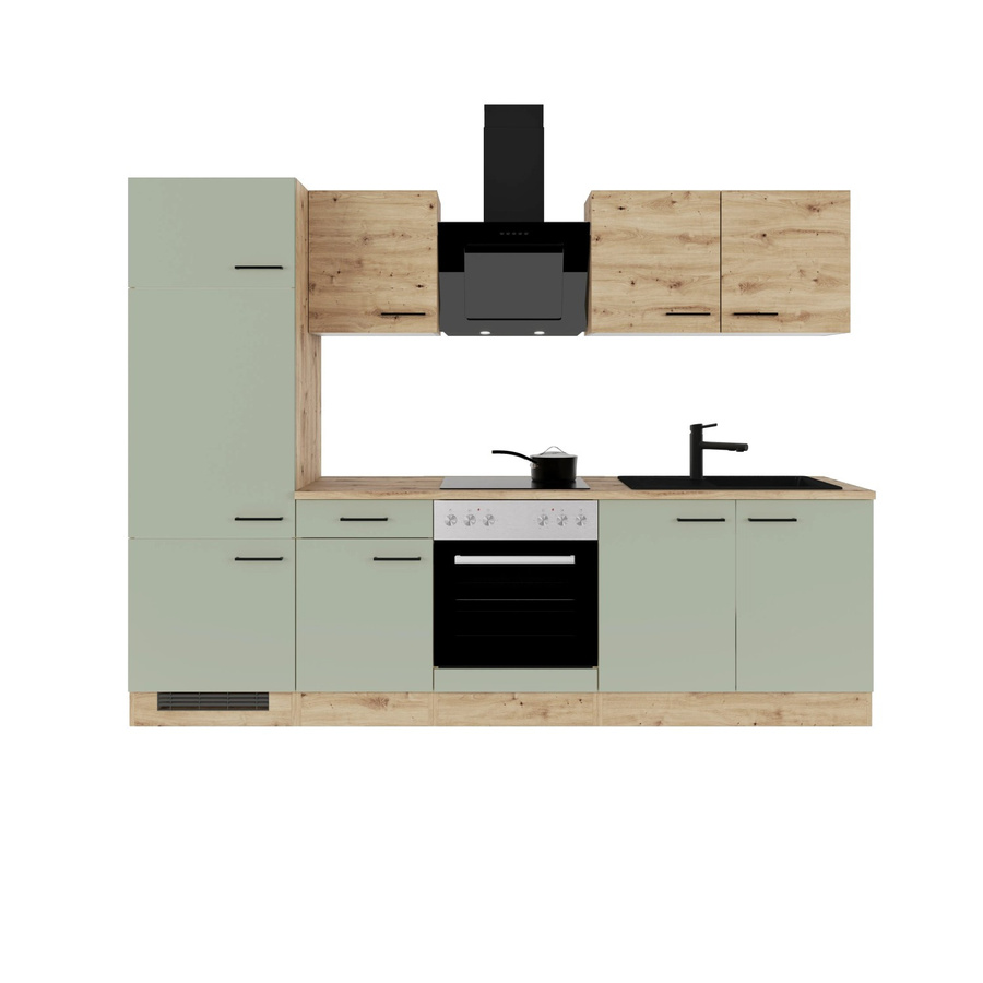 Flex-Well Exclusiv Küchenzeile Cara in Schilfgrün matt und Artisan Eiche, Breite: 270 cm, Höhe: 200 cm, Tiefe: 57 cm - Bild 2