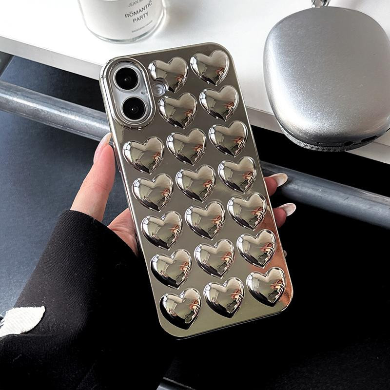 Silberne ASONPAI Handyhülle mit Liebesherz Design für iPhone 13 mini bis iPhone 17 Pro Max, Glänzende TPU Schutz-Rückseite - Bild 4