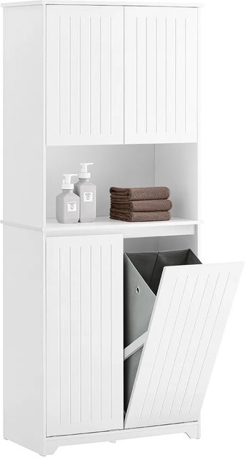 SoBuy Badschrank Hochschrank mit Wäschesack in Weiß BZR150-W, Höhe: 170 cm, Breite: 41,9 cm, Tiefe: 37 cm - Bild 1