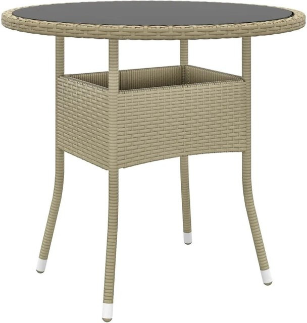 vidaXL Gartentisch aus Poly Rattan und gehärtetem Glas in Beige, Durchmesser: 80 cm, Höhe: 75 cm - Bild 1