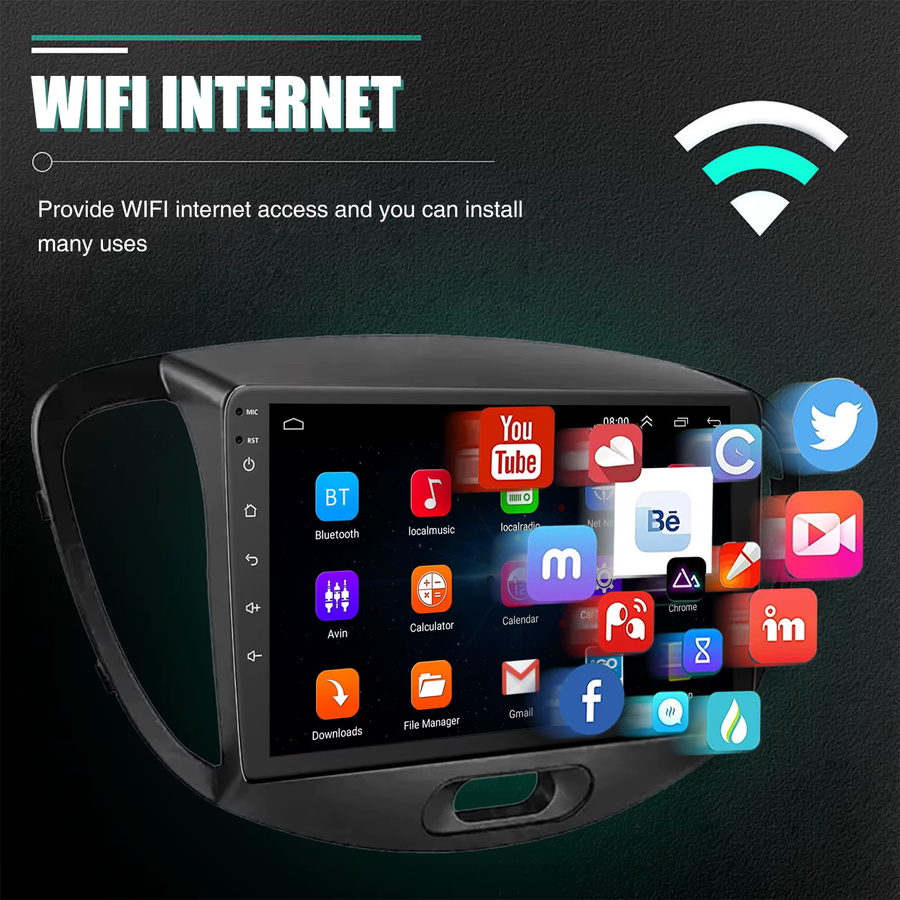 ESSGOO Android 14 Autoradio für Hyundai i10 2007–2013 mit 9 Zoll IPS-Touchscreen, Wireless CarPlay, Android Auto, GPS-Navigation, Bluetooth, WiFi und Lenkradsteuerung in Schwarz - Bild 3