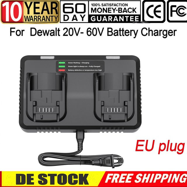 EU Stecker Ersatz für Dewalt 18V-60V Akku Ladegeräte DCB206 DCB205 DCB200 DCB609 in Schwarz - Bild 1