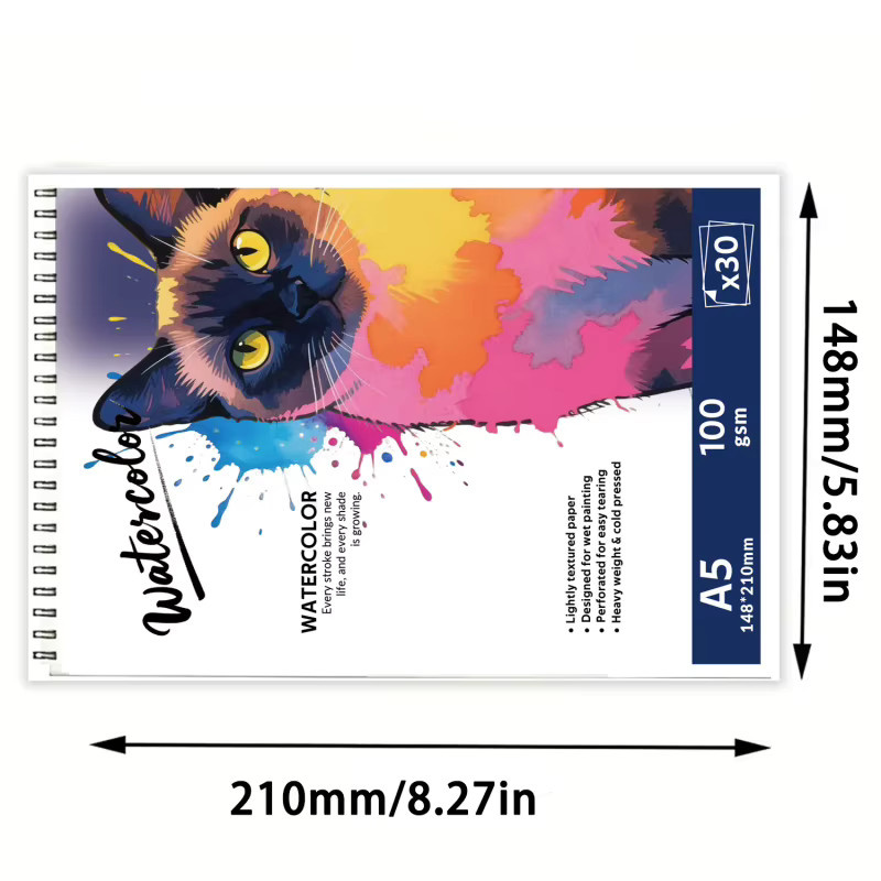 A5 Aquarell-Skizzenbuch mit spiralgebundener Bindung und farbigem Cover in Multicolour - Bild 3