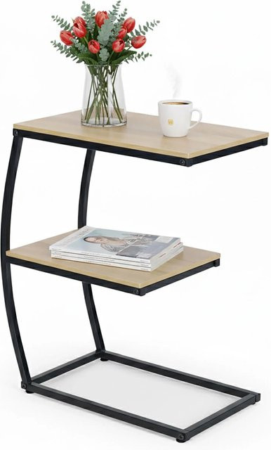 Relaxdays Beistelltisch in C-Form aus MDF und Eisen in Schwarz mit 2 Ablagen, B/T/H: 58,5 x 47,5 x 25 cm - Bild 1