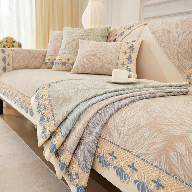 Rutschfester Sofabezug aus Spitze und Chenille-Jacquard in Volltonfarbe für dein Wohnzimmer, B/B: 70 x 70 cm - Bild 1